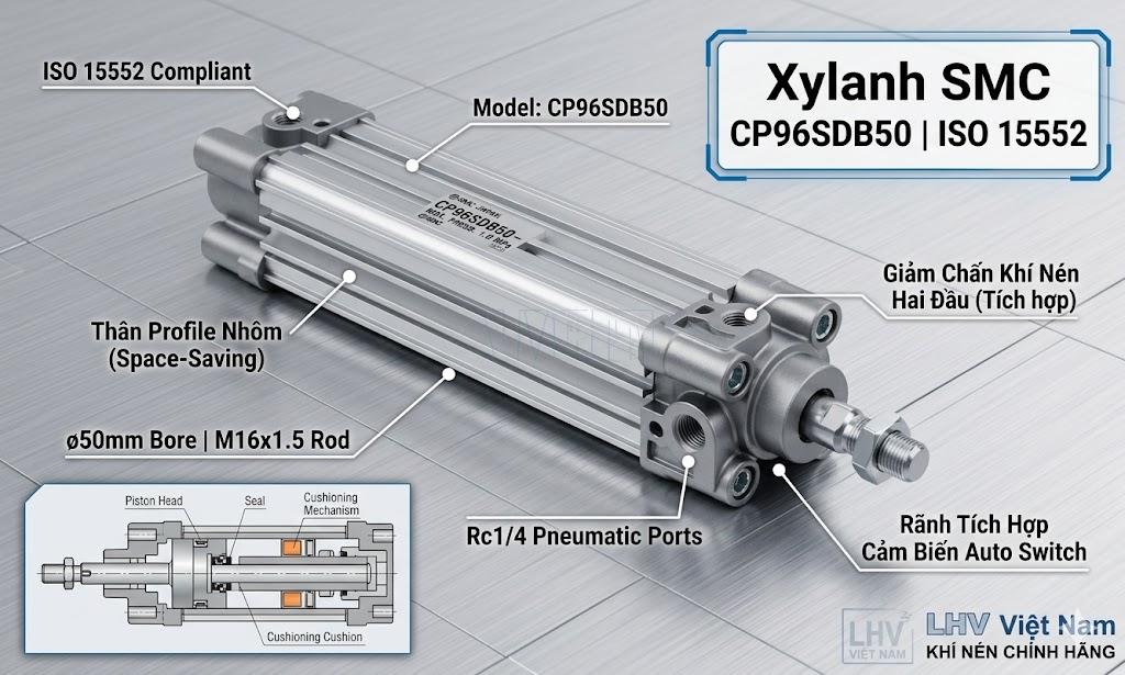 Xylanh kỹ thuật SMC CP96SDB40 Xylanh SMC CP96SDB40 ISO 15552 phi 40mm chính hãng technical view