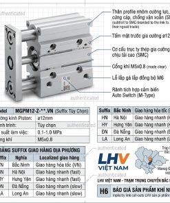 Xylanh khí nén dẫn hướng MGPM16 phi 16mm chống xoay phân phối toàn quốc LHV Việt Nam