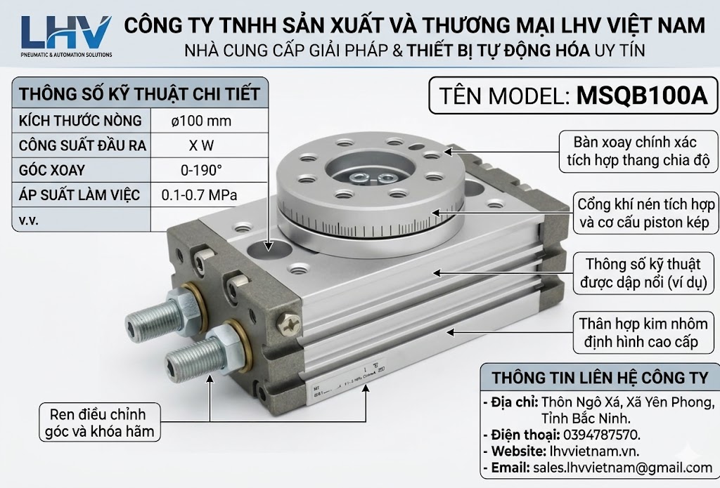 Dữ liệu cấu trúc bàn xoay khí nén SMC MSQB100A size 100 Bàn xoay khí nén SMC MSQB100A size 100 quay phôi hạng nặng LHV Việt Nam