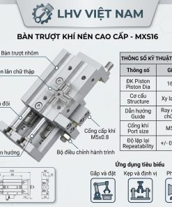 Xylanh bàn trượt khí nén MXS16 phi 16 thanh ray con lăn chéo LHV Việt Nam