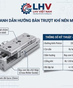 Xylanh bàn trượt khí nén MXS25 phi 25 thanh ray con lăn chéo LHV Việt Nam